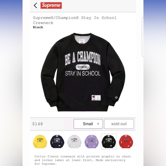 Supreme X Champion Navy Stay in School Crewneck Sweatshirt♥️ - Picture 6 of 6